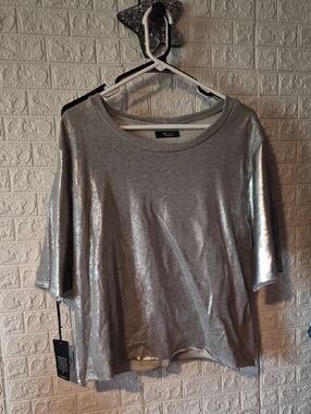 Michael Lauren Silver Metallic Short Sleeve Pullover